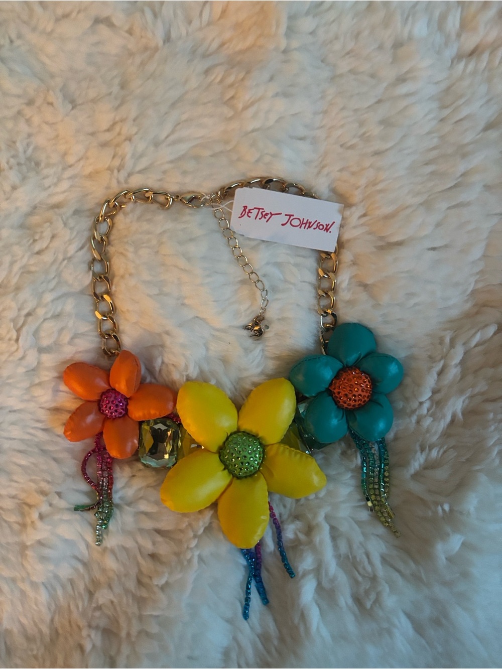 Betsy Johnson Puffy Flowers Statement Necklace + Two matching earrings NWT set